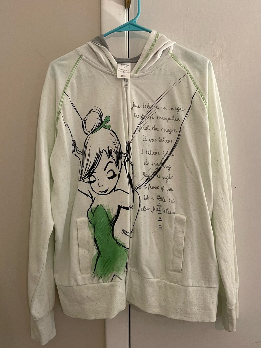 Disney White and Gray Zip Hoodie with Green Stitching.  New without tags.